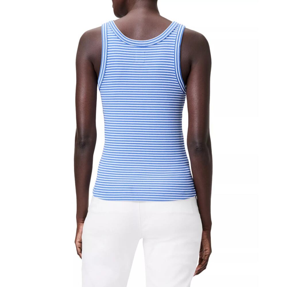 NIC+ZOE Women Blue Striped Cotton Rib Knit Nautical High Neck Tank Top Size M - Picture 3 of 7